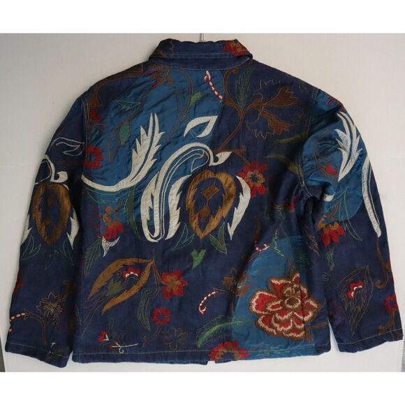 Chico's Women's Sz 2 (L/12) Multi Floral Embroidered Lined Denim Jacket $159 - Picture 11 of 15